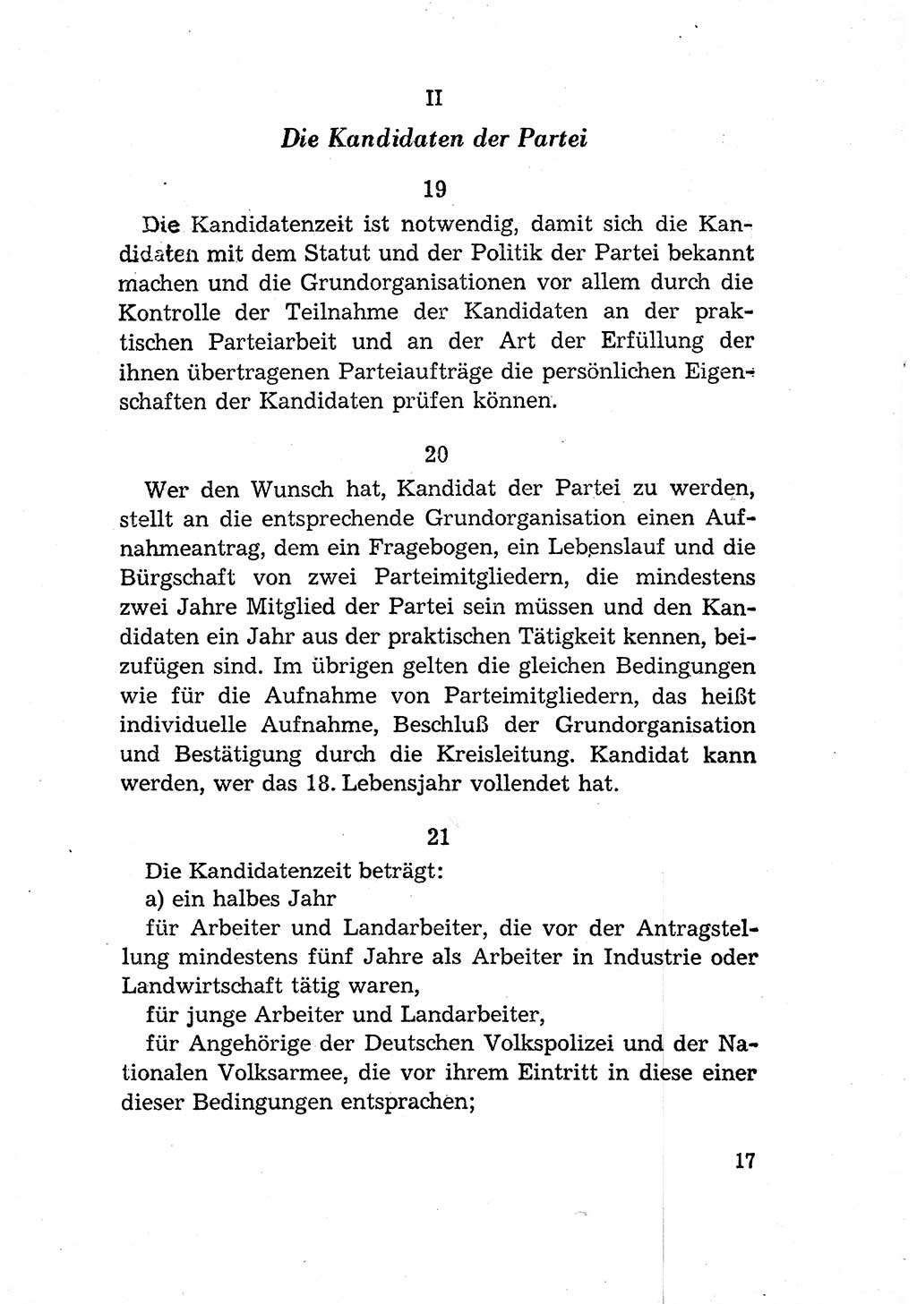 Statut der Sozialistischen Einheitspartei Deutschlands (SED) [Deutsche Demokratische Republik (DDR)] 1958, Seite 17 (St. SED DDR 1958, S. 17)