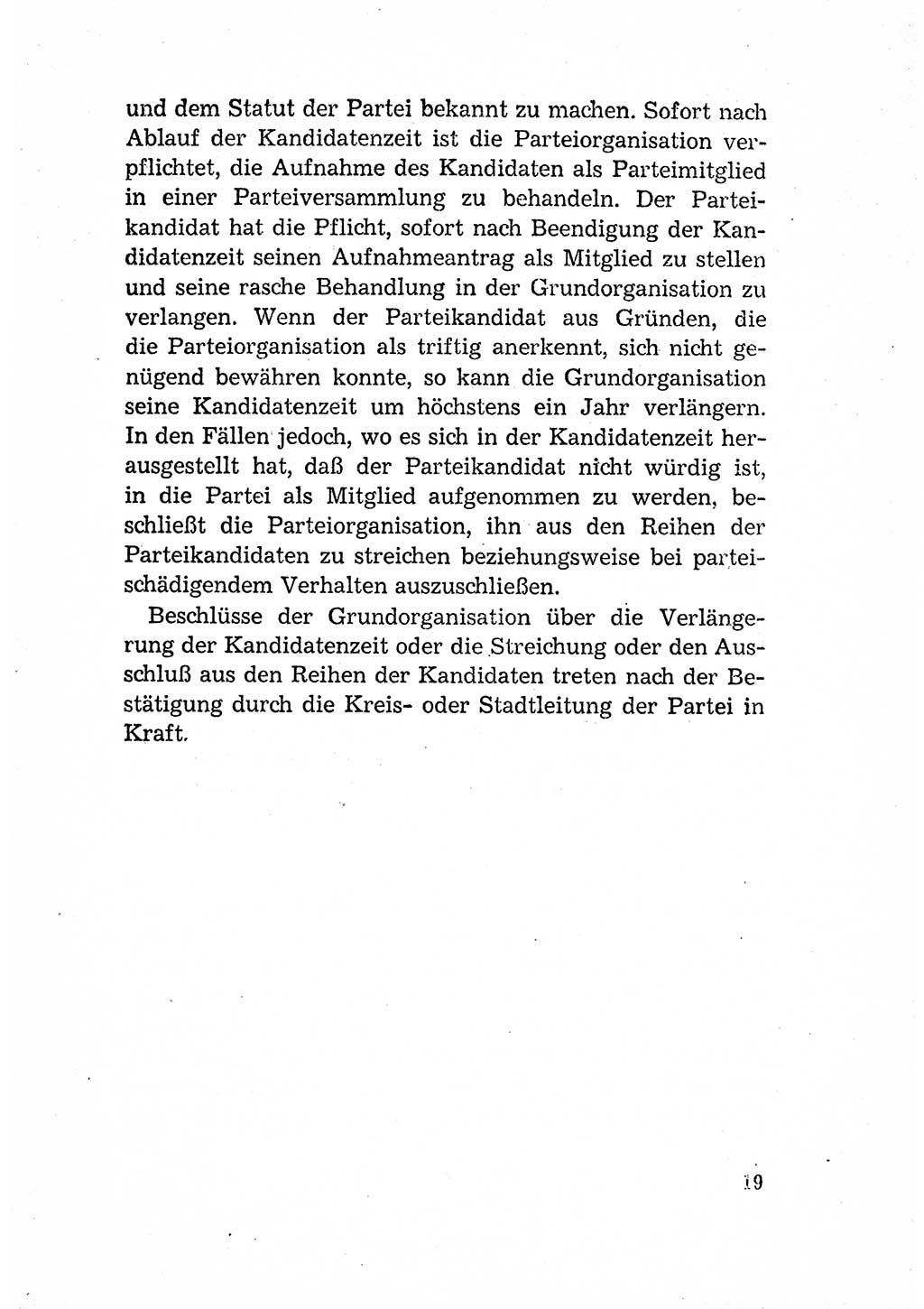 Statut der Sozialistischen Einheitspartei Deutschlands (SED) [Deutsche Demokratische Republik (DDR)] 1958, Seite 19 (St. SED DDR 1958, S. 19)