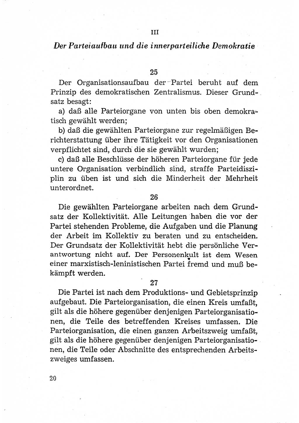 Statut der Sozialistischen Einheitspartei Deutschlands (SED) [Deutsche Demokratische Republik (DDR)] 1958, Seite 20 (St. SED DDR 1958, S. 20)