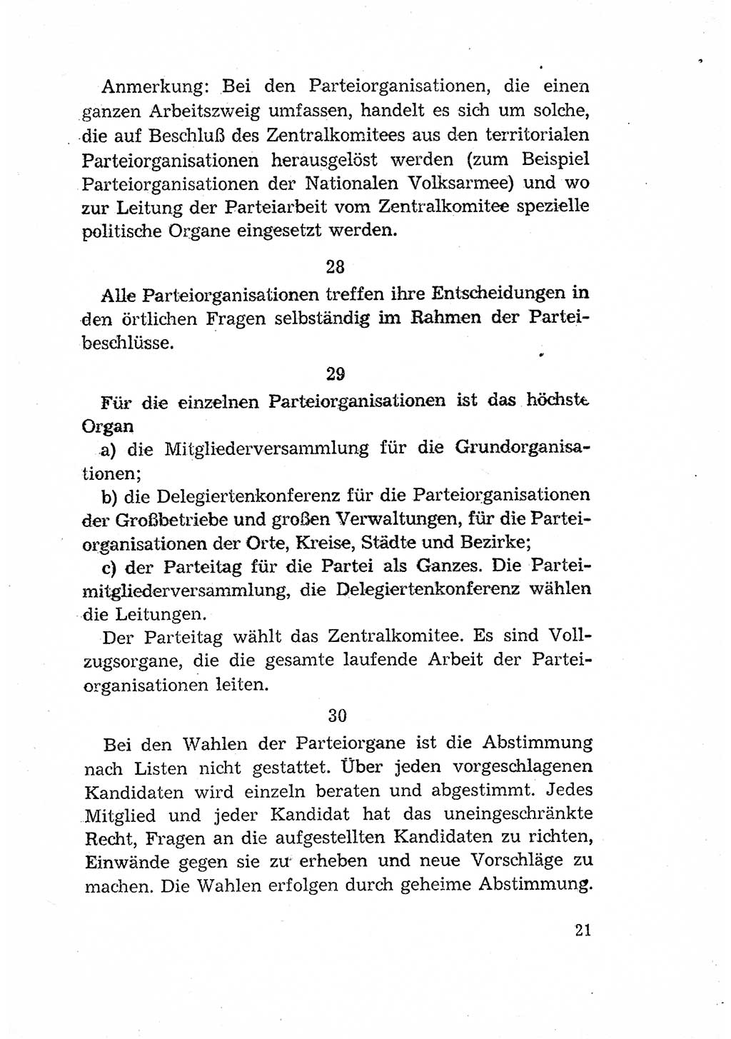 Statut der Sozialistischen Einheitspartei Deutschlands (SED) [Deutsche Demokratische Republik (DDR)] 1958, Seite 21 (St. SED DDR 1958, S. 21)