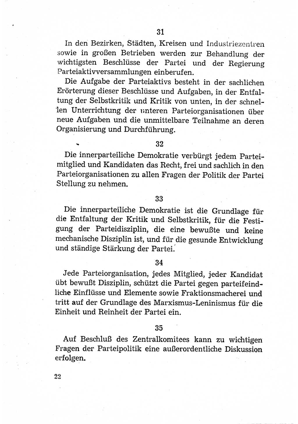 Statut der Sozialistischen Einheitspartei Deutschlands (SED) [Deutsche Demokratische Republik (DDR)] 1958, Seite 22 (St. SED DDR 1958, S. 22)