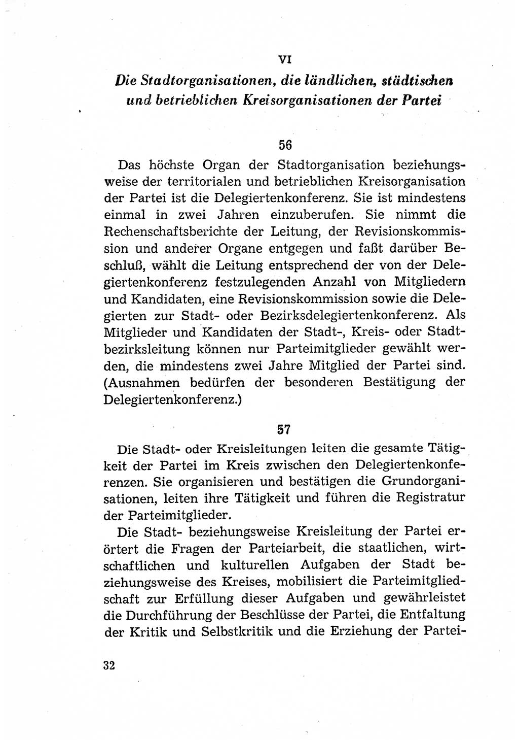 Statut der Sozialistischen Einheitspartei Deutschlands (SED) [Deutsche Demokratische Republik (DDR)] 1958, Seite 32 (St. SED DDR 1958, S. 32)