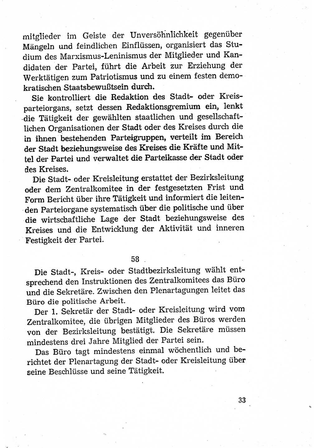 Statut der Sozialistischen Einheitspartei Deutschlands (SED) [Deutsche Demokratische Republik (DDR)] 1958, Seite 33 (St. SED DDR 1958, S. 33)