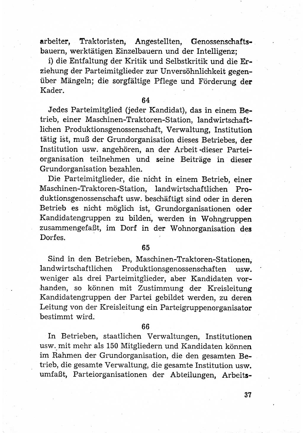 Statut der Sozialistischen Einheitspartei Deutschlands (SED) [Deutsche Demokratische Republik (DDR)] 1958, Seite 37 (St. SED DDR 1958, S. 37)