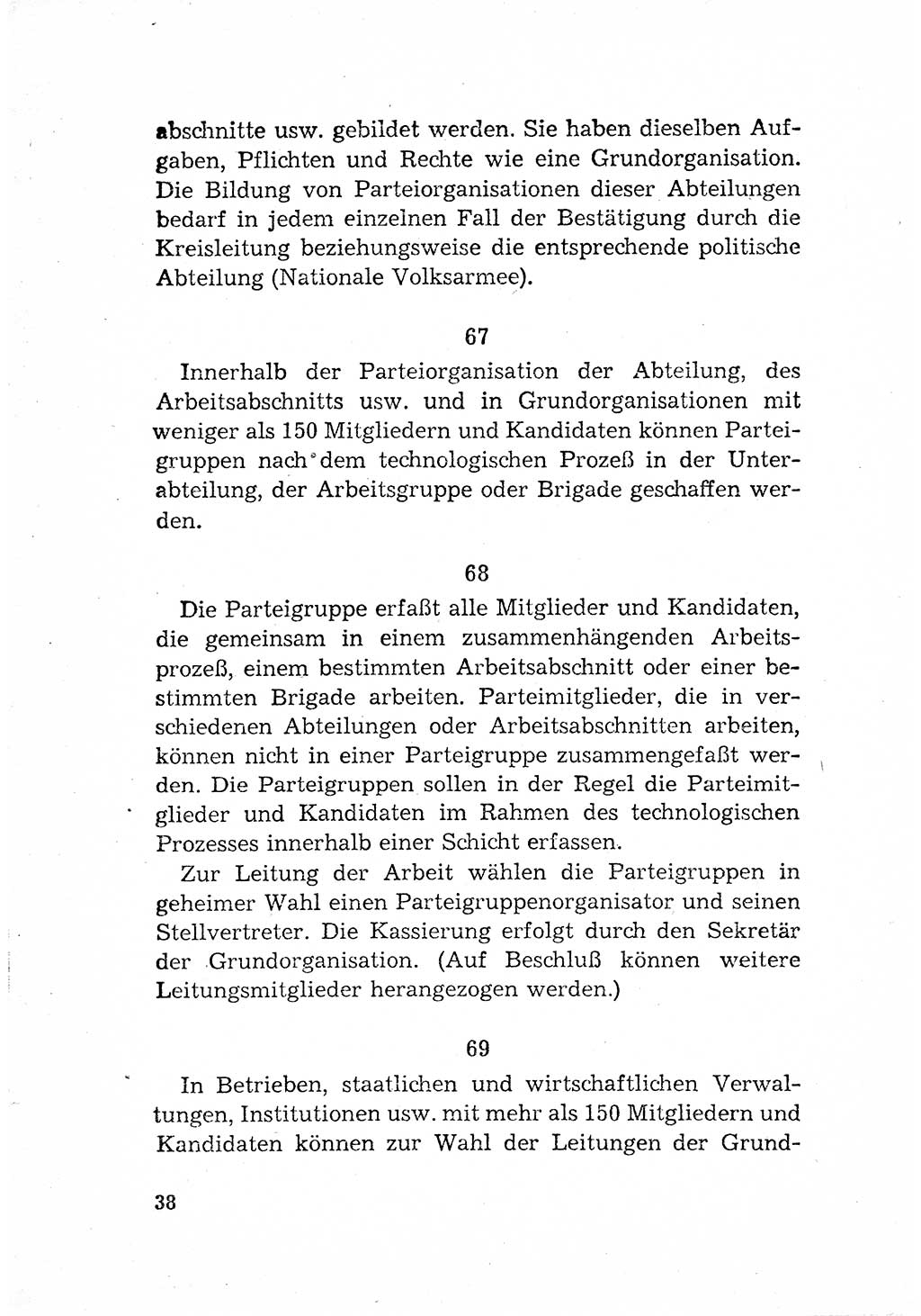 Statut der Sozialistischen Einheitspartei Deutschlands (SED) [Deutsche Demokratische Republik (DDR)] 1958, Seite 38 (St. SED DDR 1958, S. 38)