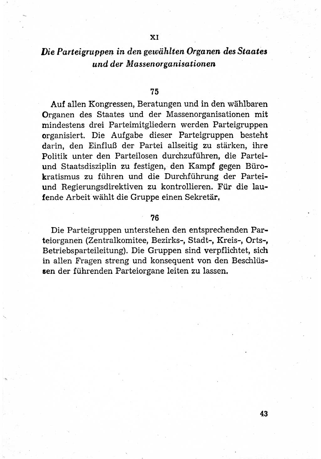 Statut der Sozialistischen Einheitspartei Deutschlands (SED) [Deutsche Demokratische Republik (DDR)] 1958, Seite 43 (St. SED DDR 1958, S. 43)