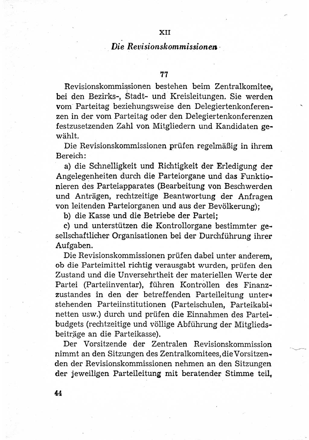 Statut der Sozialistischen Einheitspartei Deutschlands (SED) [Deutsche Demokratische Republik (DDR)] 1958, Seite 44 (St. SED DDR 1958, S. 44)