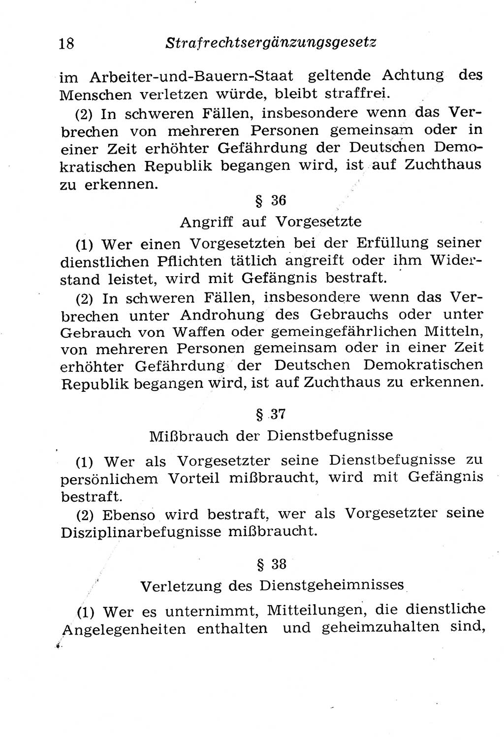 Strafgesetzbuch (StGB) und andere Strafgesetze [Deutsche Demokratische Republik (DDR)] 1958, Seite 18 (StGB Strafges. DDR 1958, S. 18)