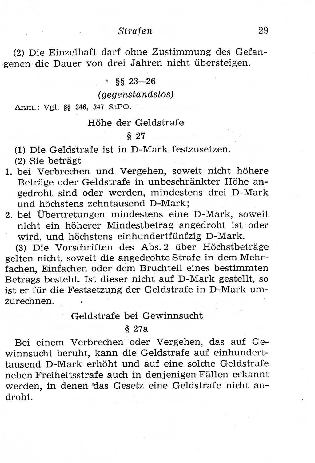 Strafgesetzbuch (StGB) und andere Strafgesetze [Deutsche Demokratische Republik (DDR)] 1958, Seite 29 (StGB Strafges. DDR 1958, S. 29)