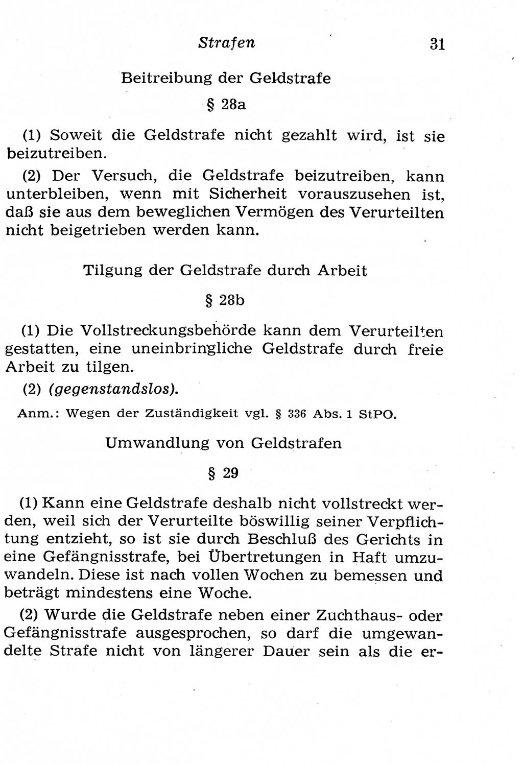 Strafgesetzbuch (StGB) und andere Strafgesetze [Deutsche Demokratische Republik (DDR)] 1958, Seite 31 (StGB Strafges. DDR 1958, S. 31)