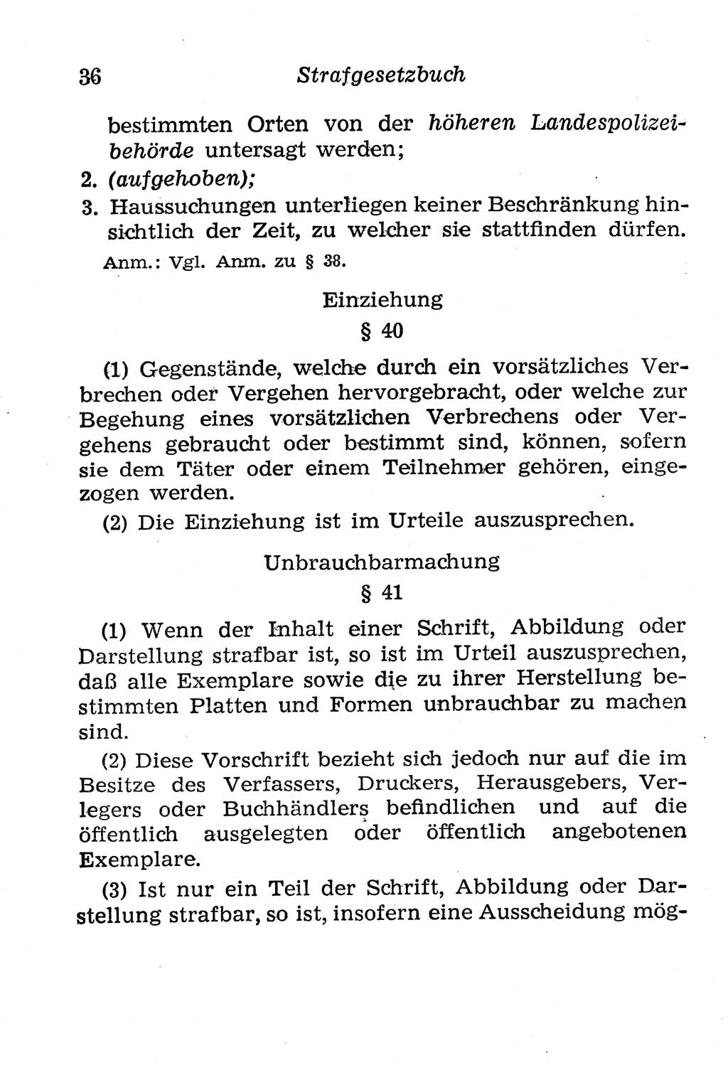 Strafgesetzbuch (StGB) und andere Strafgesetze [Deutsche Demokratische Republik (DDR)] 1958, Seite 36 (StGB Strafges. DDR 1958, S. 36)