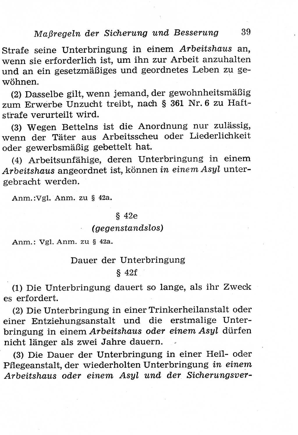 Strafgesetzbuch (StGB) und andere Strafgesetze [Deutsche Demokratische Republik (DDR)] 1958, Seite 39 (StGB Strafges. DDR 1958, S. 39)