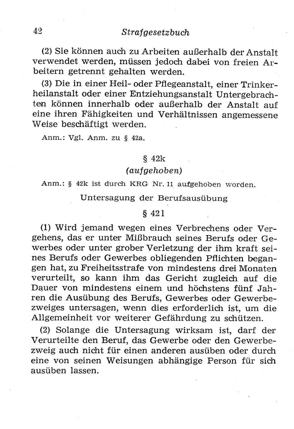 Strafgesetzbuch (StGB) und andere Strafgesetze [Deutsche Demokratische Republik (DDR)] 1958, Seite 42 (StGB Strafges. DDR 1958, S. 42)