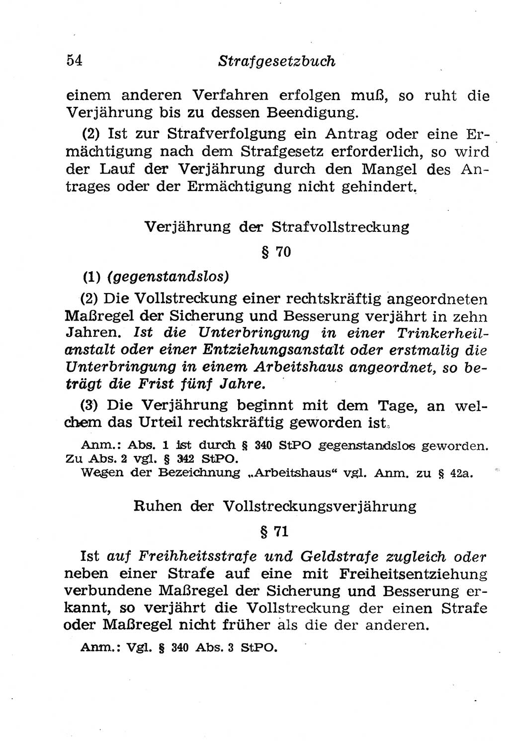 Strafgesetzbuch (StGB) und andere Strafgesetze [Deutsche Demokratische Republik (DDR)] 1958, Seite 54 (StGB Strafges. DDR 1958, S. 54)