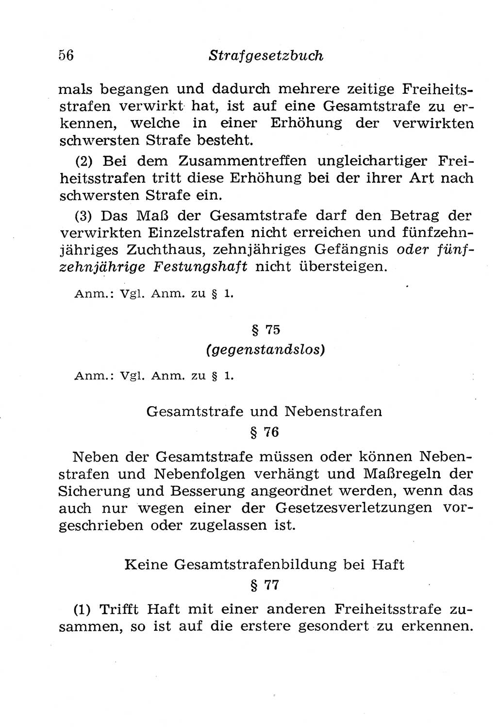 Strafgesetzbuch (StGB) und andere Strafgesetze [Deutsche Demokratische Republik (DDR)] 1958, Seite 56 (StGB Strafges. DDR 1958, S. 56)