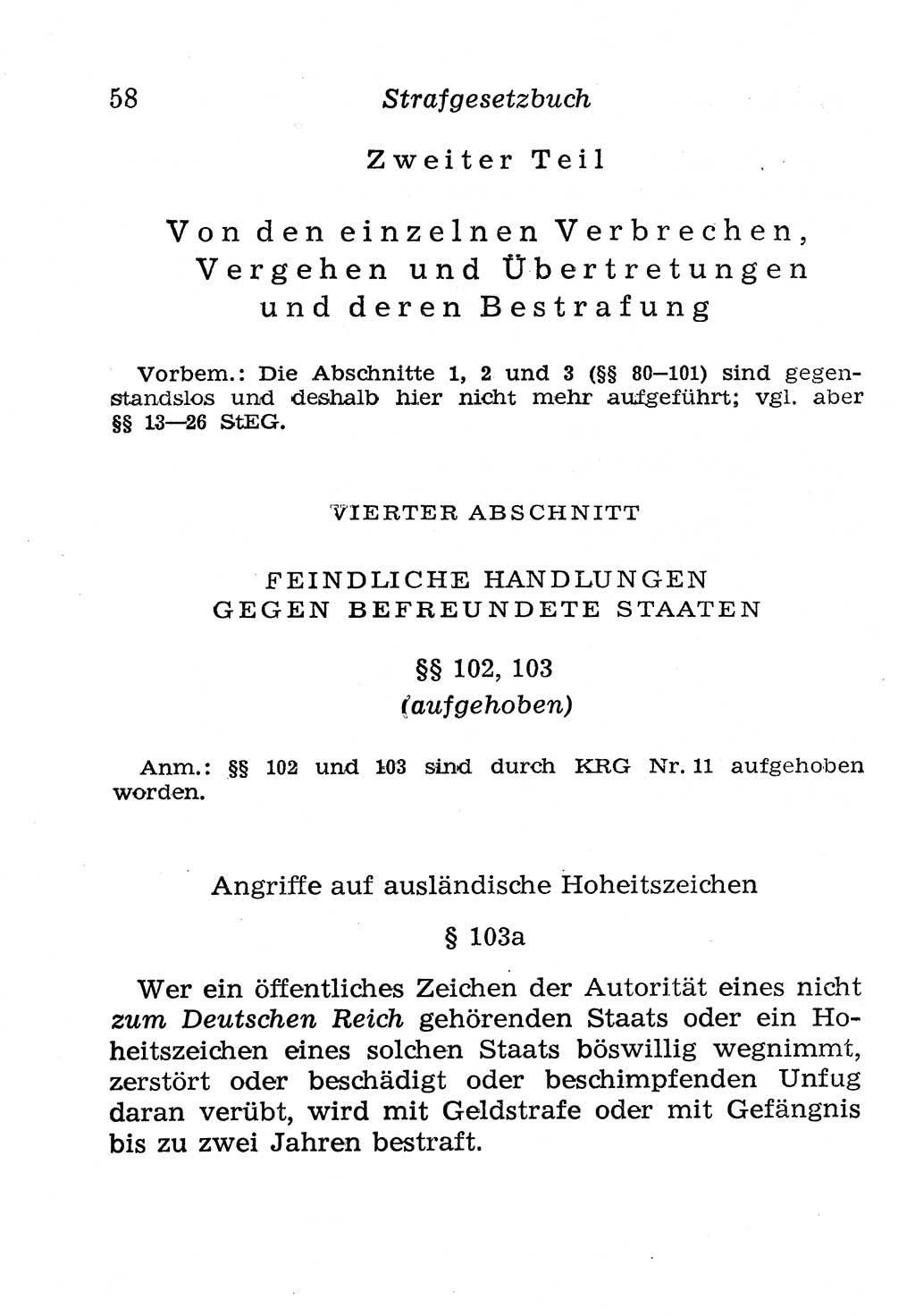 Strafgesetzbuch (StGB) und andere Strafgesetze [Deutsche Demokratische Republik (DDR)] 1958, Seite 58 (StGB Strafges. DDR 1958, S. 58)