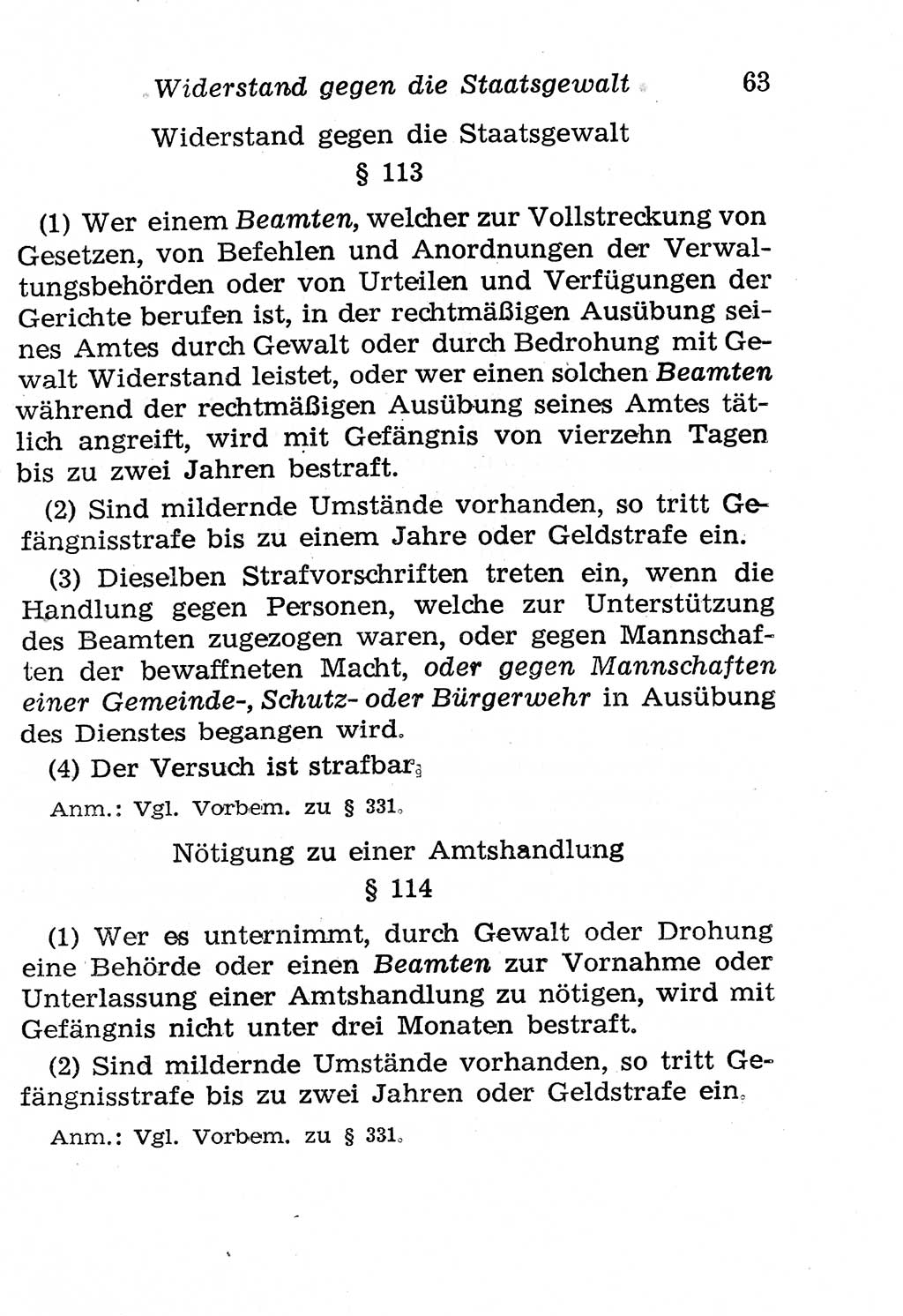 Strafgesetzbuch (StGB) und andere Strafgesetze [Deutsche Demokratische Republik (DDR)] 1958, Seite 63 (StGB Strafges. DDR 1958, S. 63)
