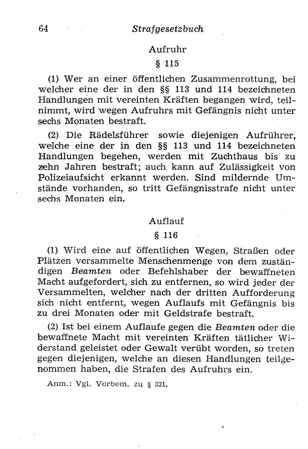 Strafgesetzbuch (StGB) und andere Strafgesetze [Deutsche Demokratische Republik (DDR)] 1958, Seite 64 (StGB Strafges. DDR 1958, S. 64)