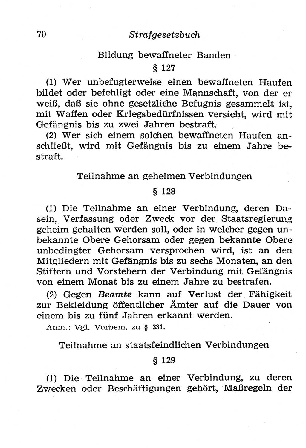 Strafgesetzbuch (StGB) und andere Strafgesetze [Deutsche Demokratische Republik (DDR)] 1958, Seite 70 (StGB Strafges. DDR 1958, S. 70)