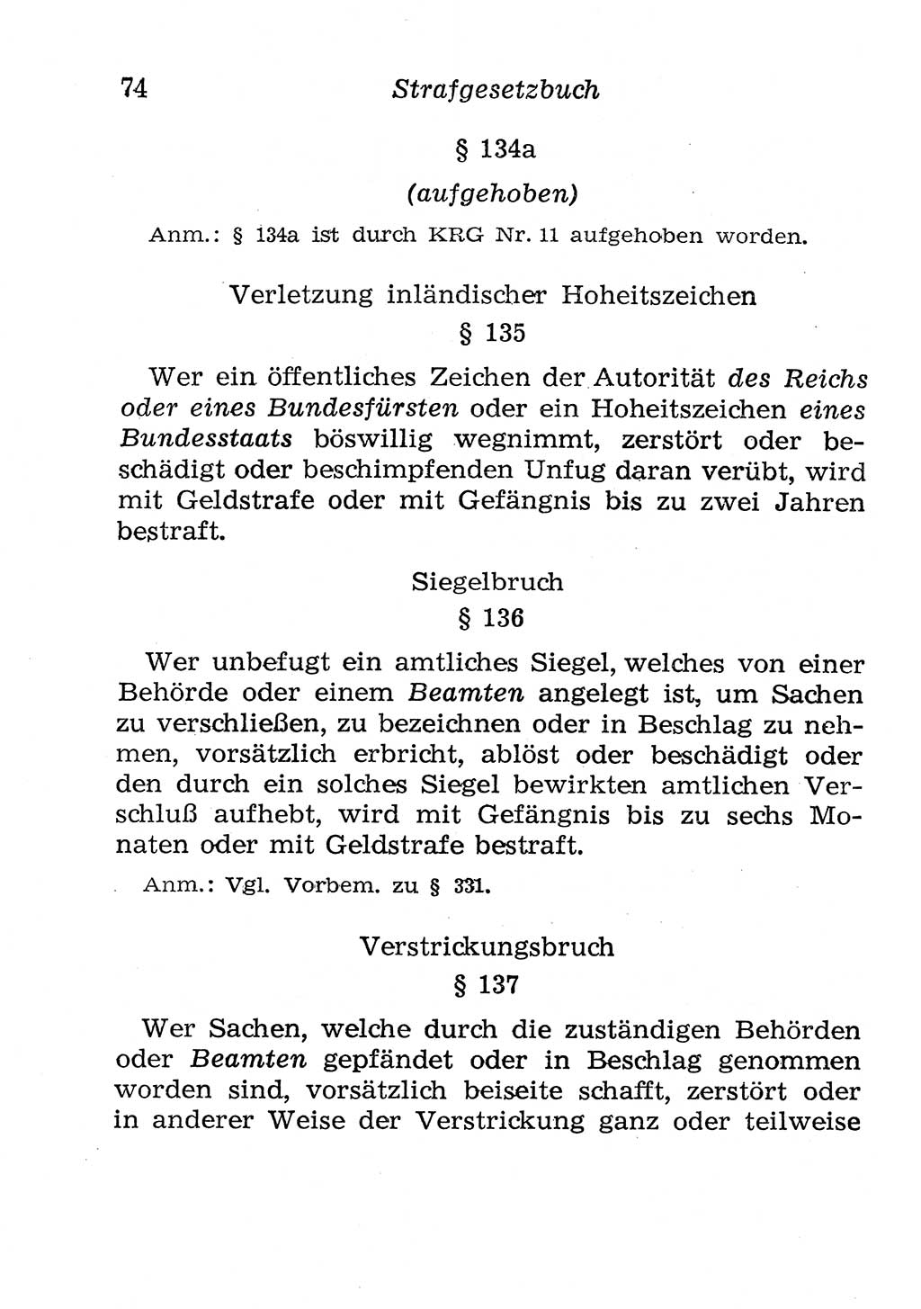 Strafgesetzbuch (StGB) und andere Strafgesetze [Deutsche Demokratische Republik (DDR)] 1958, Seite 74 (StGB Strafges. DDR 1958, S. 74)