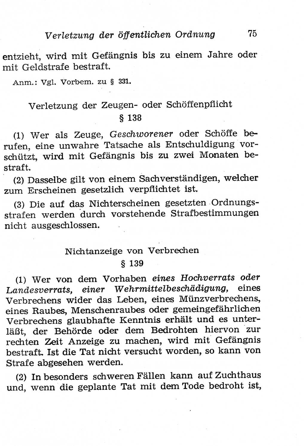 Strafgesetzbuch (StGB) und andere Strafgesetze [Deutsche Demokratische Republik (DDR)] 1958, Seite 75 (StGB Strafges. DDR 1958, S. 75)