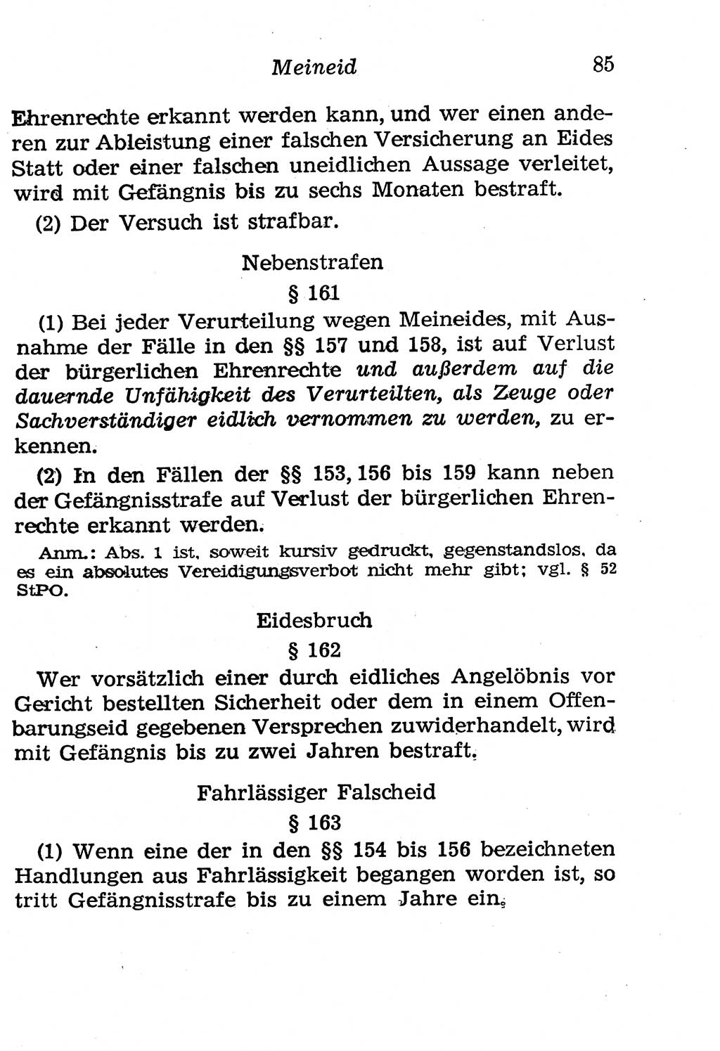 Strafgesetzbuch (StGB) und andere Strafgesetze [Deutsche Demokratische Republik (DDR)] 1958, Seite 85 (StGB Strafges. DDR 1958, S. 85)