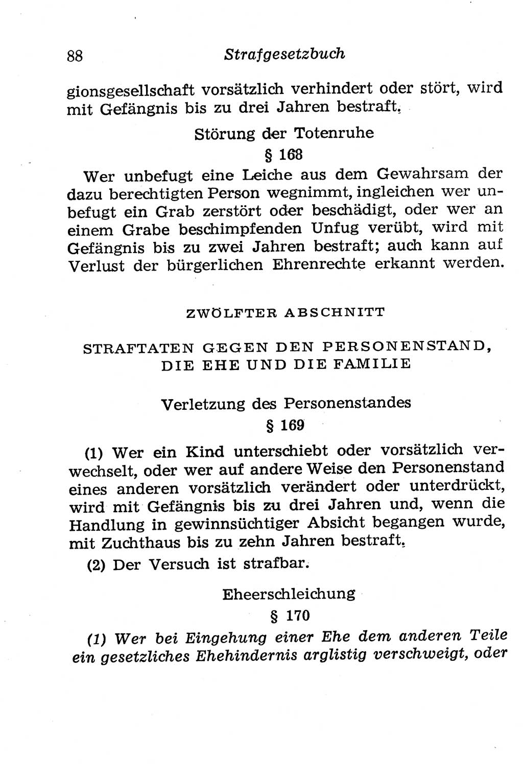 Strafgesetzbuch (StGB) und andere Strafgesetze [Deutsche Demokratische Republik (DDR)] 1958, Seite 88 (StGB Strafges. DDR 1958, S. 88)
