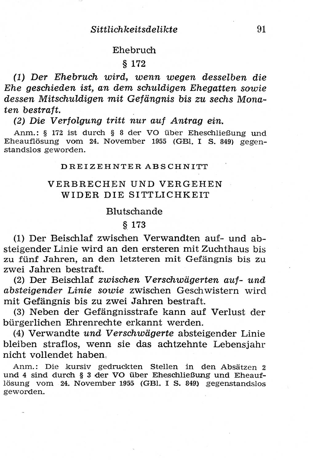 Strafgesetzbuch (StGB) und andere Strafgesetze [Deutsche Demokratische Republik (DDR)] 1958, Seite 91 (StGB Strafges. DDR 1958, S. 91)