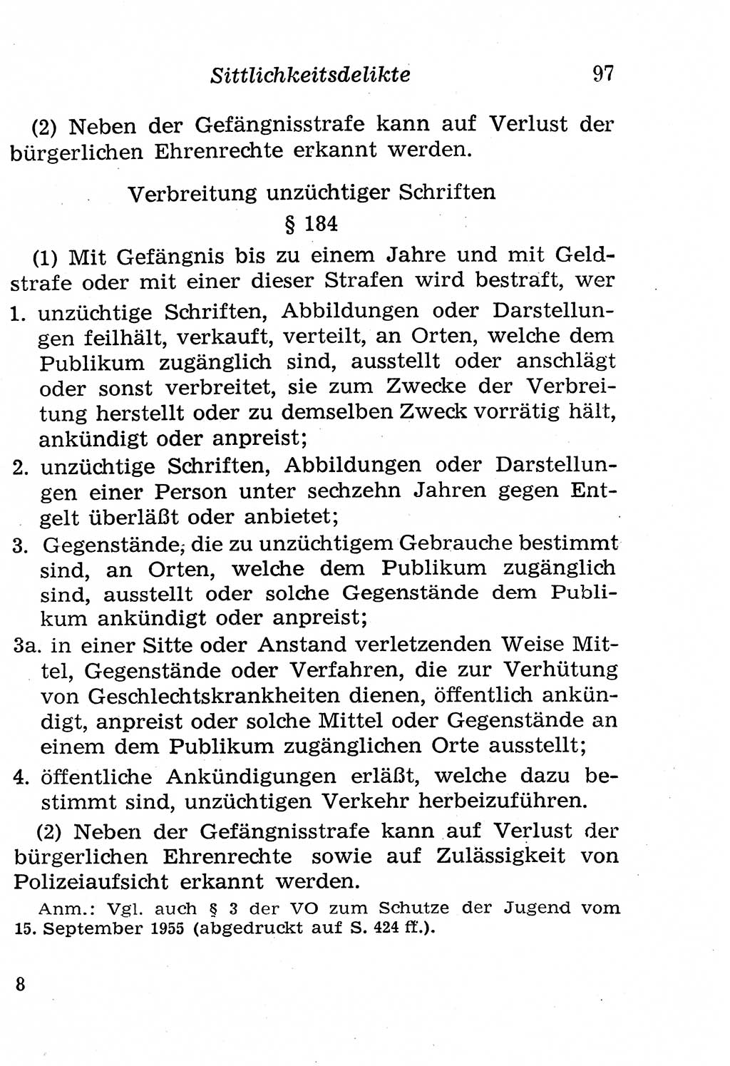 Strafgesetzbuch (StGB) und andere Strafgesetze [Deutsche Demokratische Republik (DDR)] 1958, Seite 97 (StGB Strafges. DDR 1958, S. 97)
