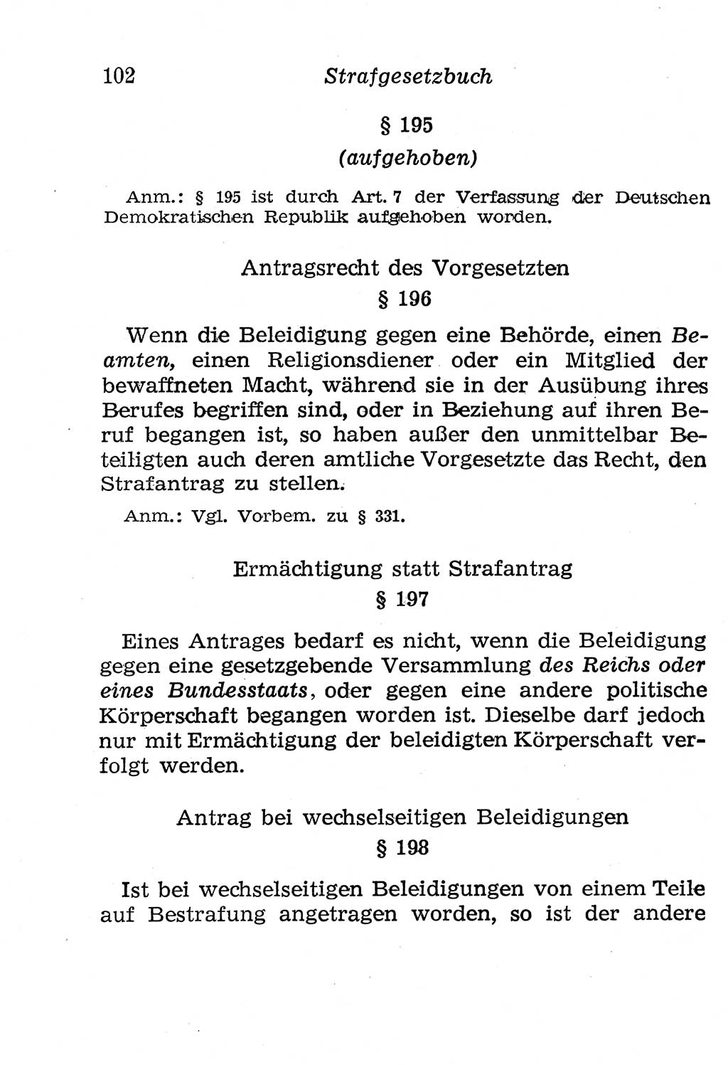 Strafgesetzbuch (StGB) und andere Strafgesetze [Deutsche Demokratische Republik (DDR)] 1958, Seite 102 (StGB Strafges. DDR 1958, S. 102)
