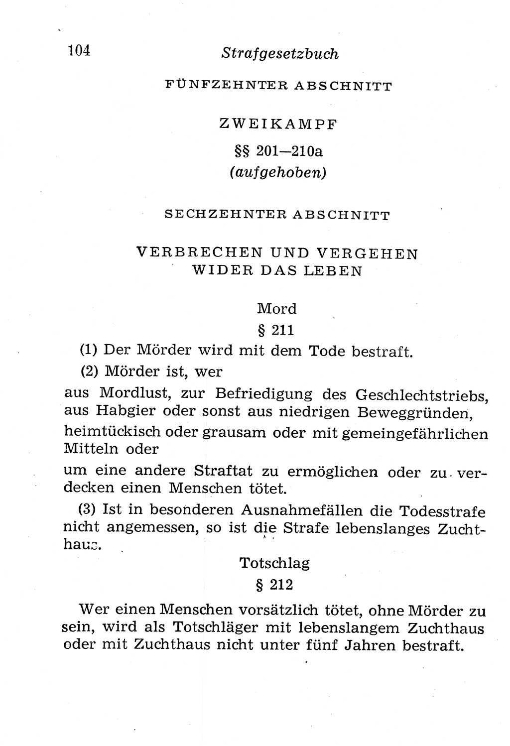 Strafgesetzbuch (StGB) und andere Strafgesetze [Deutsche Demokratische Republik (DDR)] 1958, Seite 104 (StGB Strafges. DDR 1958, S. 104)