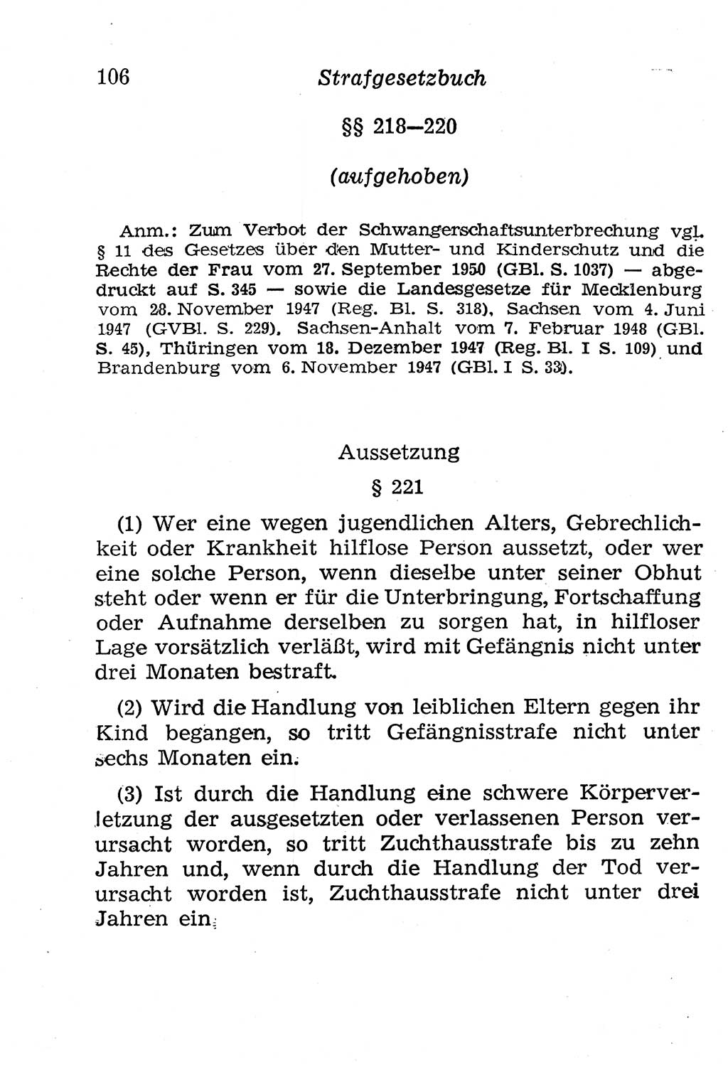 Strafgesetzbuch (StGB) und andere Strafgesetze [Deutsche Demokratische Republik (DDR)] 1958, Seite 106 (StGB Strafges. DDR 1958, S. 106)