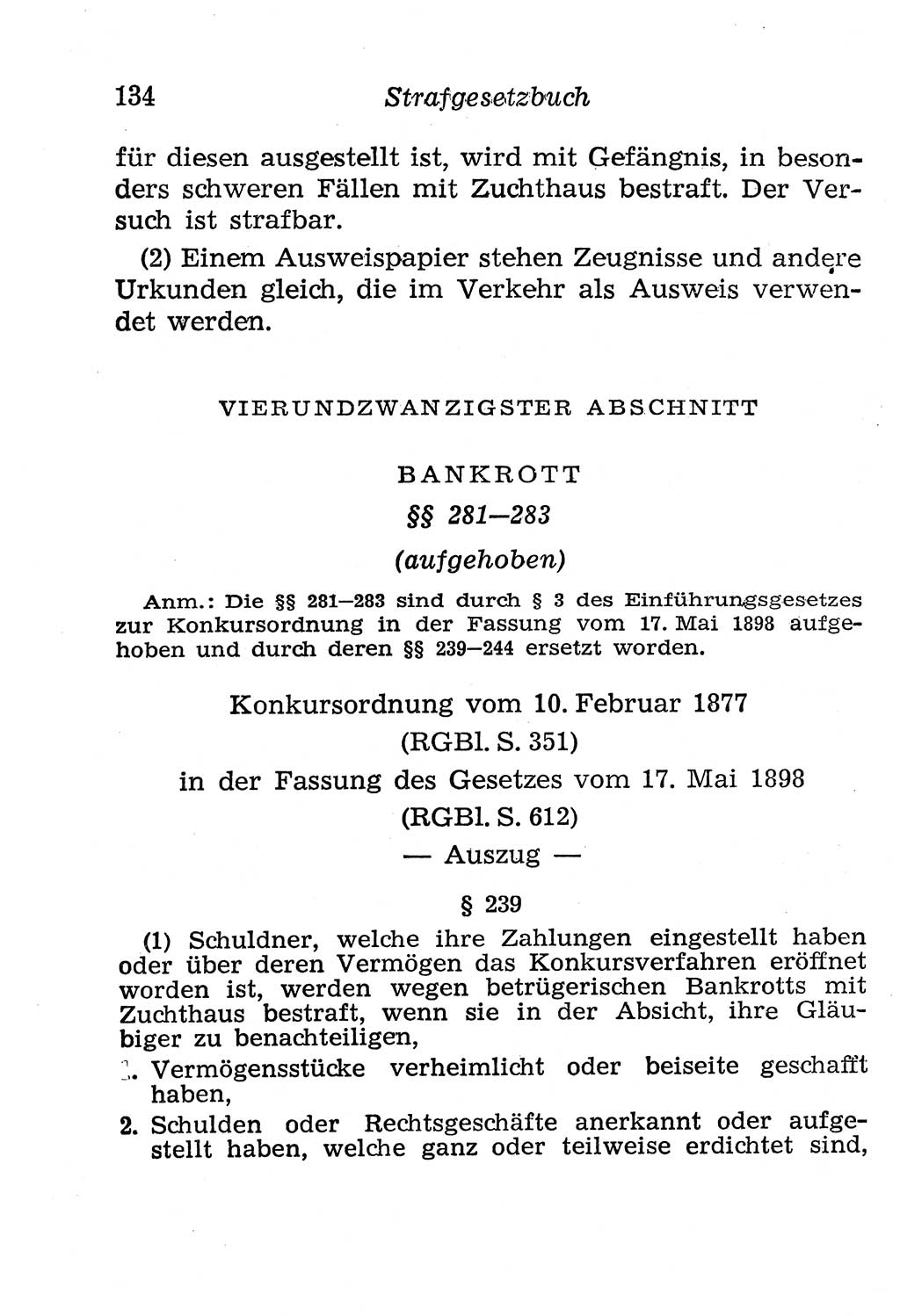 Strafgesetzbuch (StGB) und andere Strafgesetze [Deutsche Demokratische Republik (DDR)] 1958, Seite 134 (StGB Strafges. DDR 1958, S. 134)