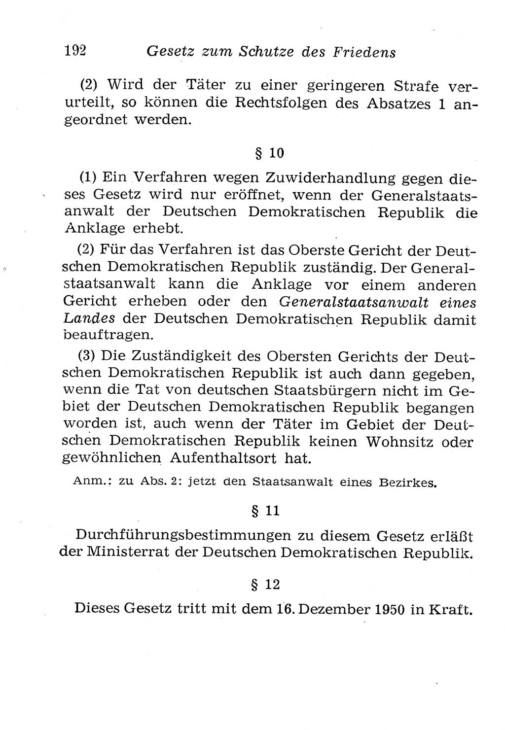 Strafgesetzbuch (StGB) und andere Strafgesetze [Deutsche Demokratische Republik (DDR)] 1958, Seite 192 (StGB Strafges. DDR 1958, S. 192)