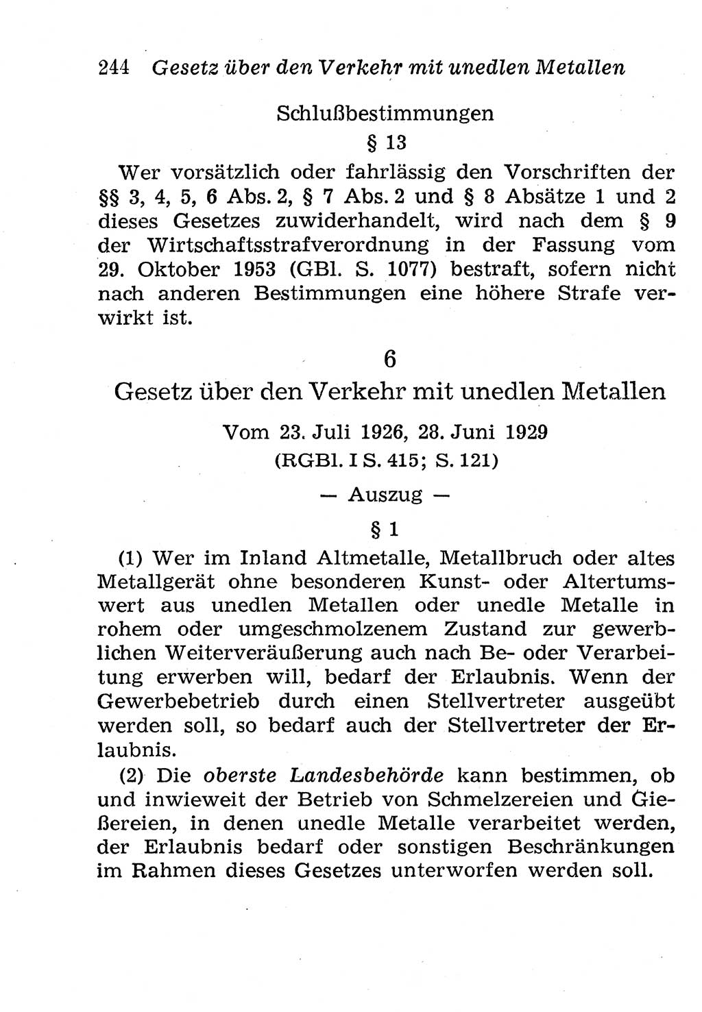 Strafgesetzbuch (StGB) und andere Strafgesetze [Deutsche Demokratische Republik (DDR)] 1958, Seite 244 (StGB Strafges. DDR 1958, S. 244)
