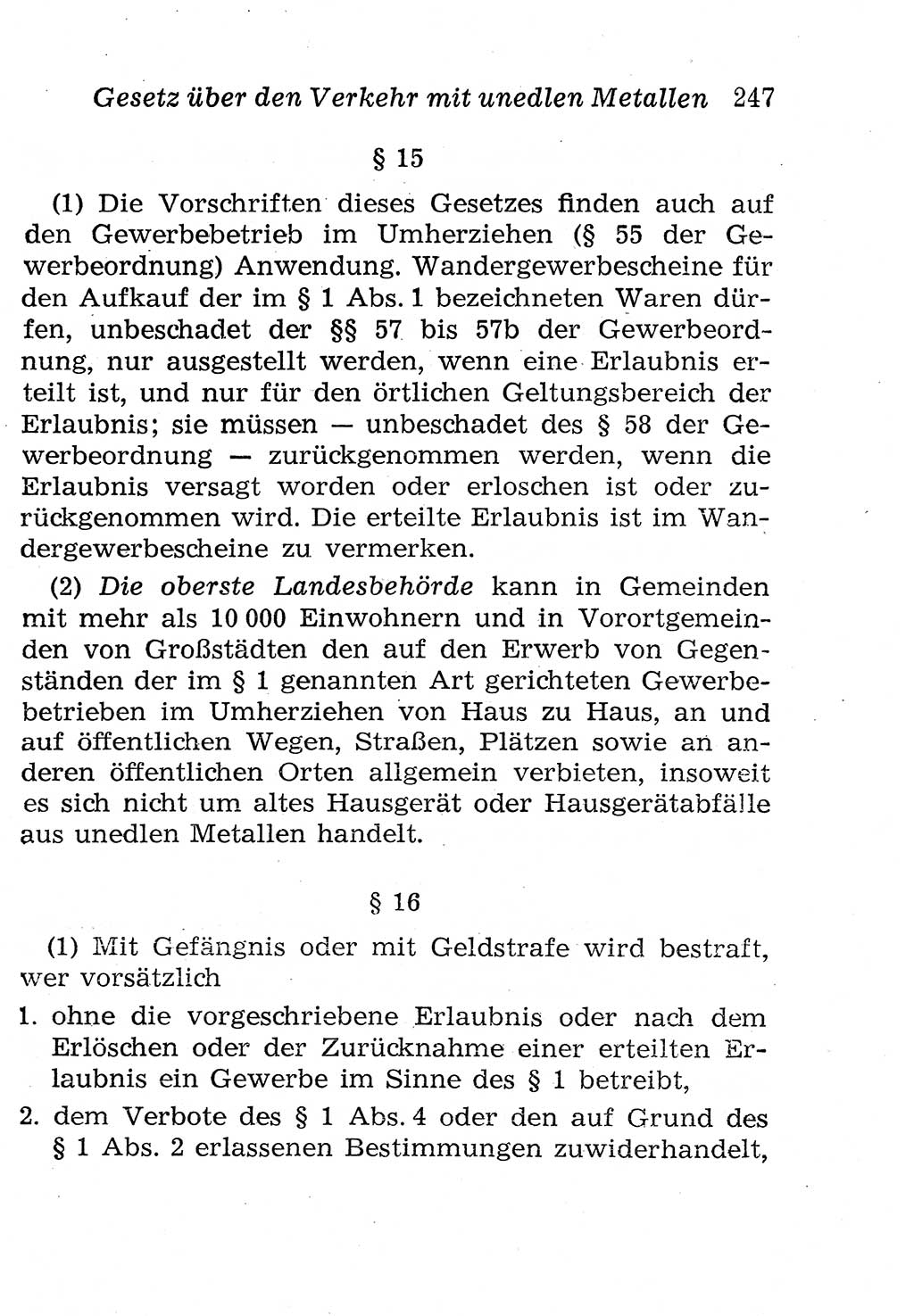 Strafgesetzbuch (StGB) und andere Strafgesetze [Deutsche Demokratische Republik (DDR)] 1958, Seite 247 (StGB Strafges. DDR 1958, S. 247)