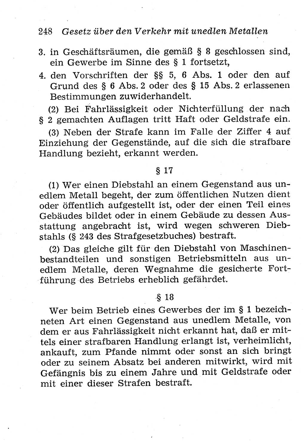 Strafgesetzbuch (StGB) und andere Strafgesetze [Deutsche Demokratische Republik (DDR)] 1958, Seite 248 (StGB Strafges. DDR 1958, S. 248)