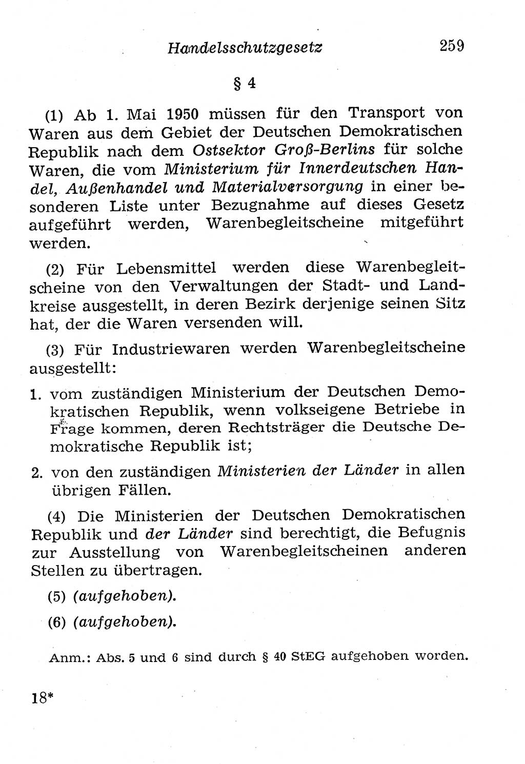 Strafgesetzbuch (StGB) und andere Strafgesetze [Deutsche Demokratische Republik (DDR)] 1958, Seite 259 (StGB Strafges. DDR 1958, S. 259)