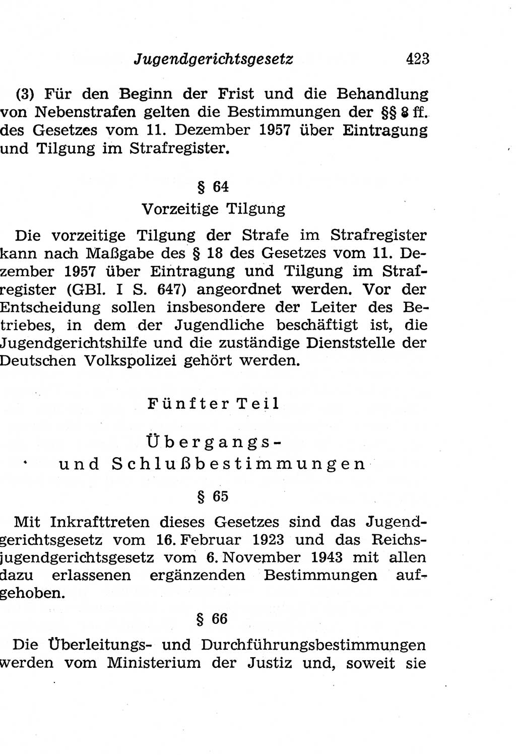 Strafgesetzbuch (StGB) und andere Strafgesetze [Deutsche Demokratische Republik (DDR)] 1958, Seite 423 (StGB Strafges. DDR 1958, S. 423)