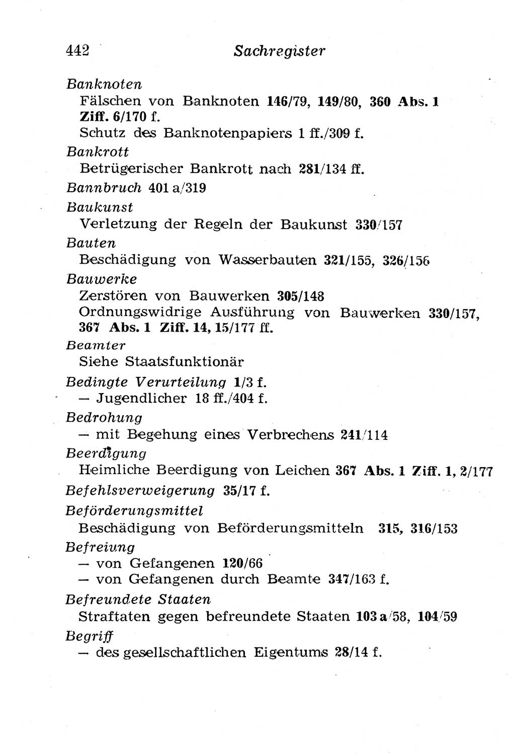 Strafgesetzbuch (StGB) und andere Strafgesetze [Deutsche Demokratische Republik (DDR)] 1958, Seite 442 (StGB Strafges. DDR 1958, S. 442)