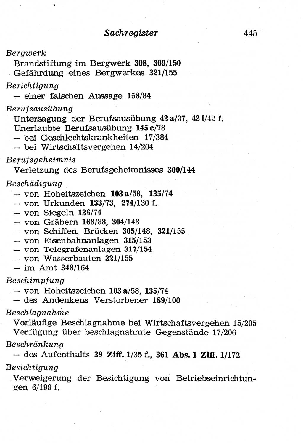 Strafgesetzbuch (StGB) und andere Strafgesetze [Deutsche Demokratische Republik (DDR)] 1958, Seite 445 (StGB Strafges. DDR 1958, S. 445)