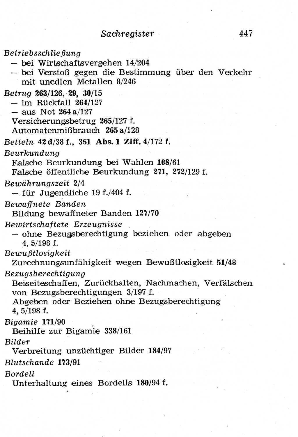 Strafgesetzbuch (StGB) und andere Strafgesetze [Deutsche Demokratische Republik (DDR)] 1958, Seite 447 (StGB Strafges. DDR 1958, S. 447)