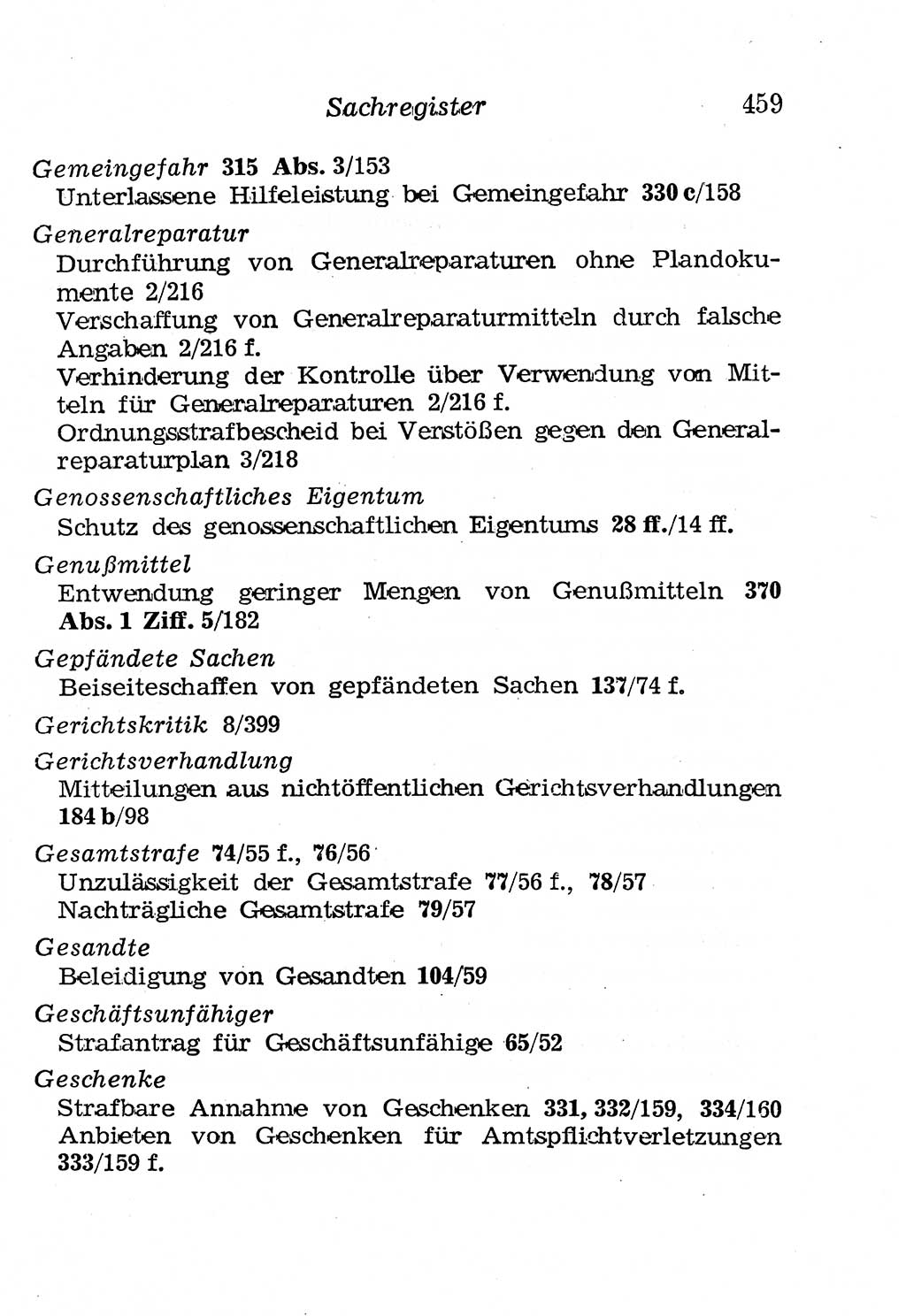 Strafgesetzbuch (StGB) und andere Strafgesetze [Deutsche Demokratische Republik (DDR)] 1958, Seite 459 (StGB Strafges. DDR 1958, S. 459)