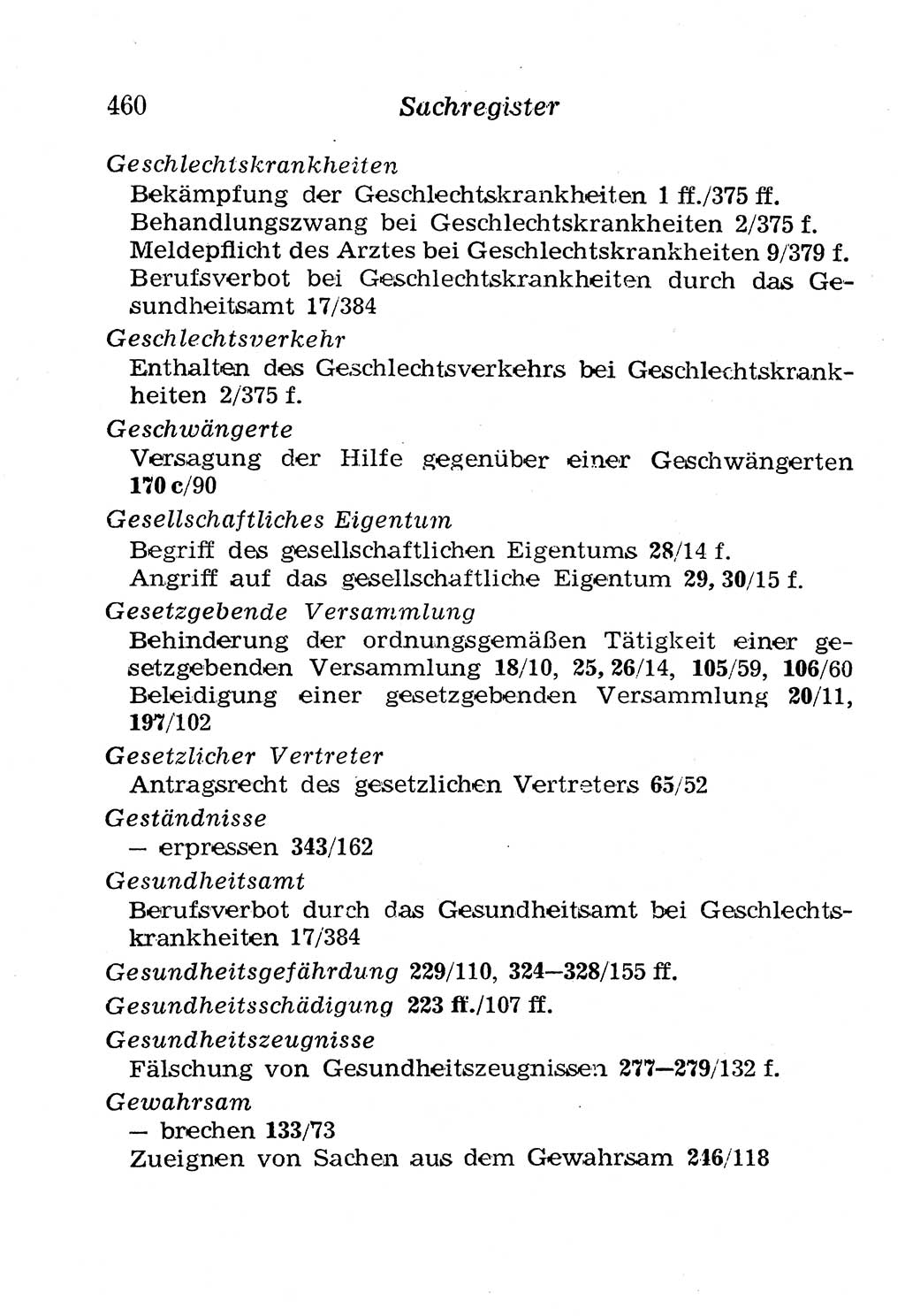 Strafgesetzbuch (StGB) und andere Strafgesetze [Deutsche Demokratische Republik (DDR)] 1958, Seite 460 (StGB Strafges. DDR 1958, S. 460)