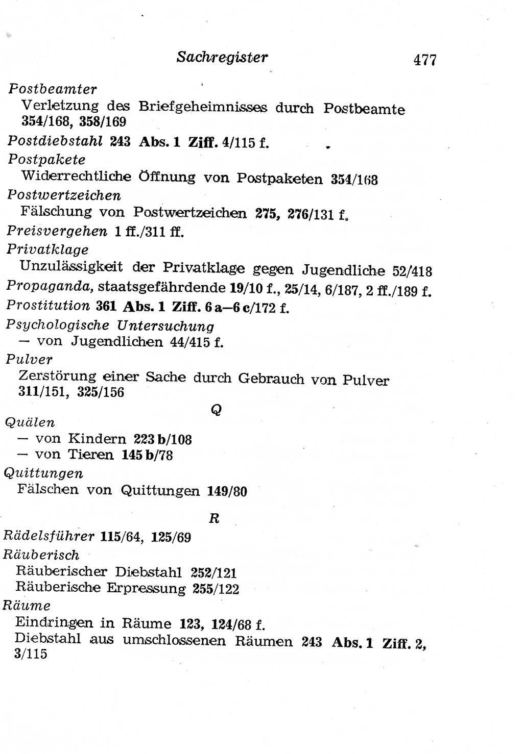 Strafgesetzbuch (StGB) und andere Strafgesetze [Deutsche Demokratische Republik (DDR)] 1958, Seite 477 (StGB Strafges. DDR 1958, S. 477)