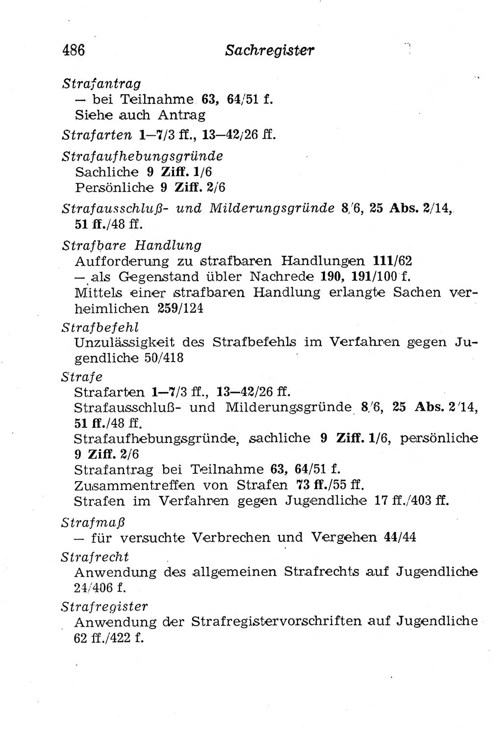 Strafgesetzbuch (StGB) und andere Strafgesetze [Deutsche Demokratische Republik (DDR)] 1958, Seite 486 (StGB Strafges. DDR 1958, S. 486)