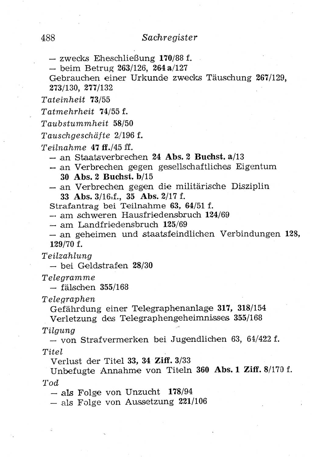 Strafgesetzbuch (StGB) und andere Strafgesetze [Deutsche Demokratische Republik (DDR)] 1958, Seite 488 (StGB Strafges. DDR 1958, S. 488)