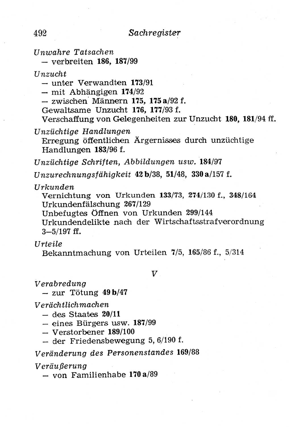Strafgesetzbuch (StGB) und andere Strafgesetze [Deutsche Demokratische Republik (DDR)] 1958, Seite 492 (StGB Strafges. DDR 1958, S. 492)