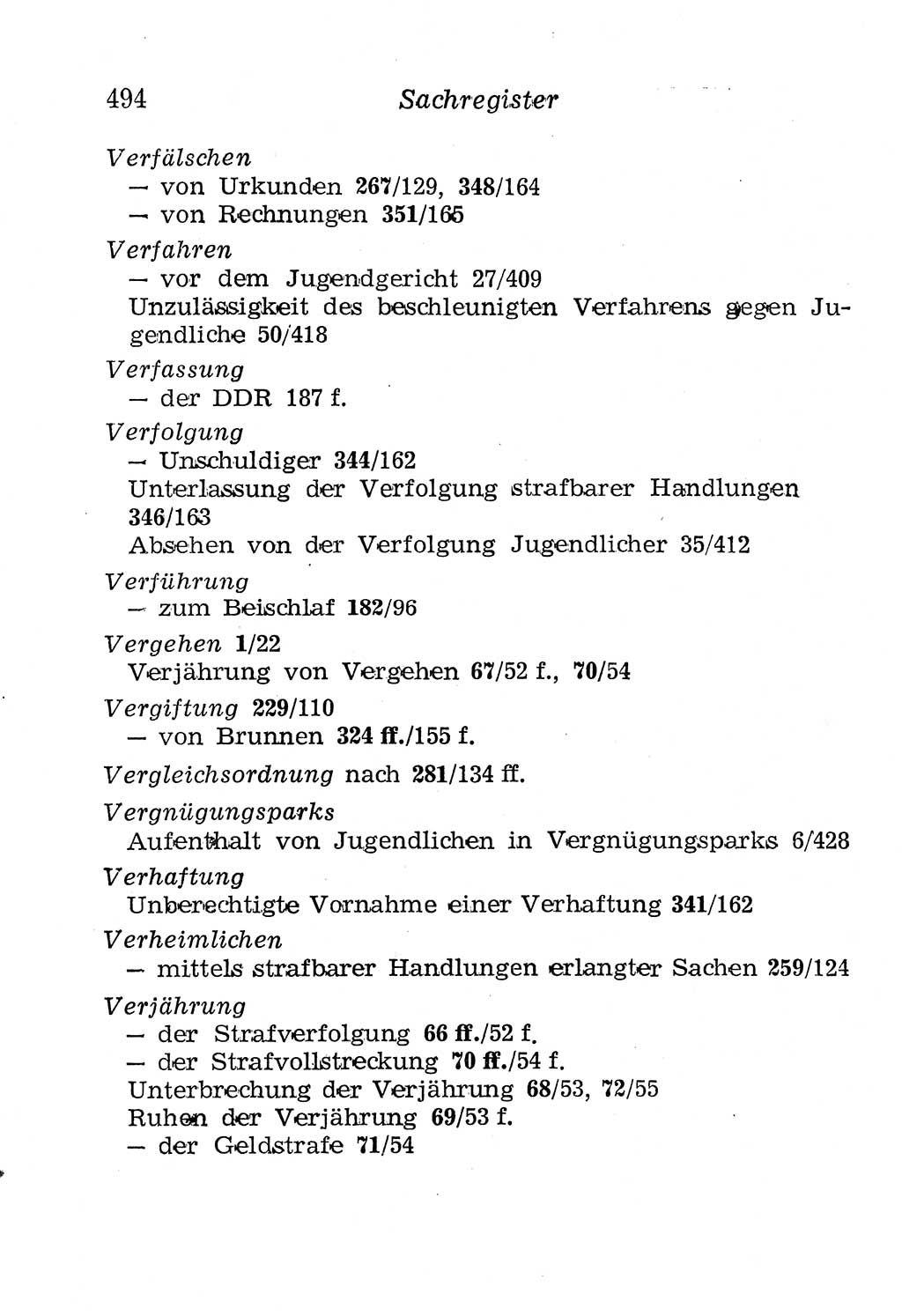 Strafgesetzbuch (StGB) und andere Strafgesetze [Deutsche Demokratische Republik (DDR)] 1958, Seite 494 (StGB Strafges. DDR 1958, S. 494)