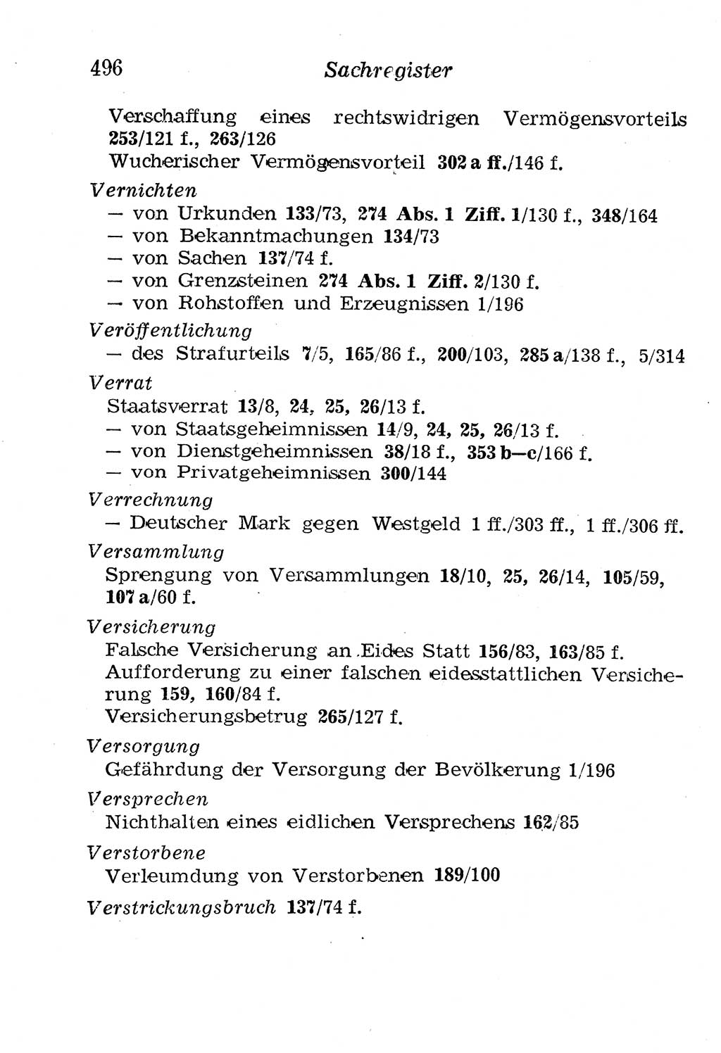 Strafgesetzbuch (StGB) und andere Strafgesetze [Deutsche Demokratische Republik (DDR)] 1958, Seite 496 (StGB Strafges. DDR 1958, S. 496)